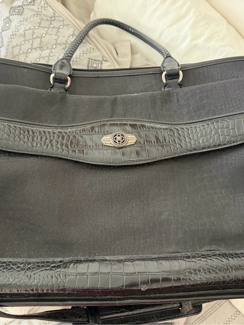 Brighton Black Croc-Trim Tote with Turnlock Accent